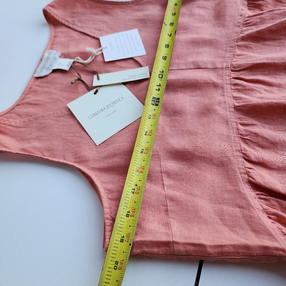 NWT Anthropologie Cynthia Rowley Irang Pink 100% Linen Dress Sleeveless Ruffle L - Picture 9 of 11